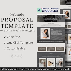 Modello di proposta Dubsado One Click per i gestori dei social media / CODICE GRATUITO / Proposta del cliente / Guida ai prezzi / Guida ai servizi / Modulo Dubsado