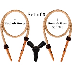 2 Hookah Hoses and Double & Outlet Chrome Shisha Hose Splitter, Narghile Accessory, Water Pipes Hose Apparatus, Nargile Hose Coupler.