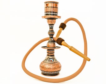 Koperen waterpijp, shisha, gegraveerde koperen waterleidingen, handgesneden puur koper, 100% handgemaakte narghile, totale hoogte: 15,5" (medium)