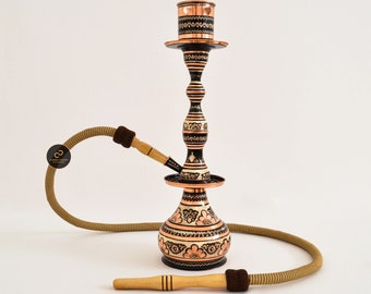 Koperen waterpijp, met de hand gesneden zuiver koperen shisha, waterpijpen uit de diamantserie, 100% handgemaakte narghile, totale hoogte: 19,5" (groot)