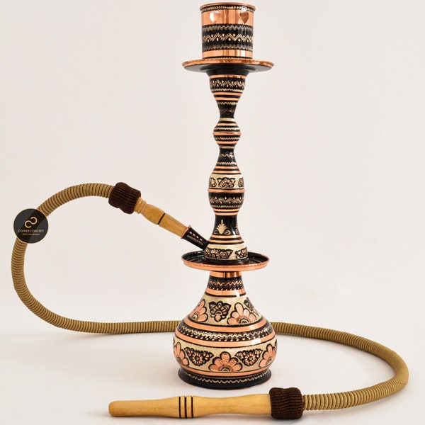 Copper Hookah, Hand Carved Pure Copper Shisha, Diamond Series Water Pipes, 100% Handmade Narghile, Total Height: 19.5" (Large)