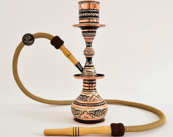 Koperen shisha, handgesneden puur koperen waterpijp, waterpijpen uit de diamantserie, 100% handgemaakte narghile, totale hoogte: 15,5" (medium)
