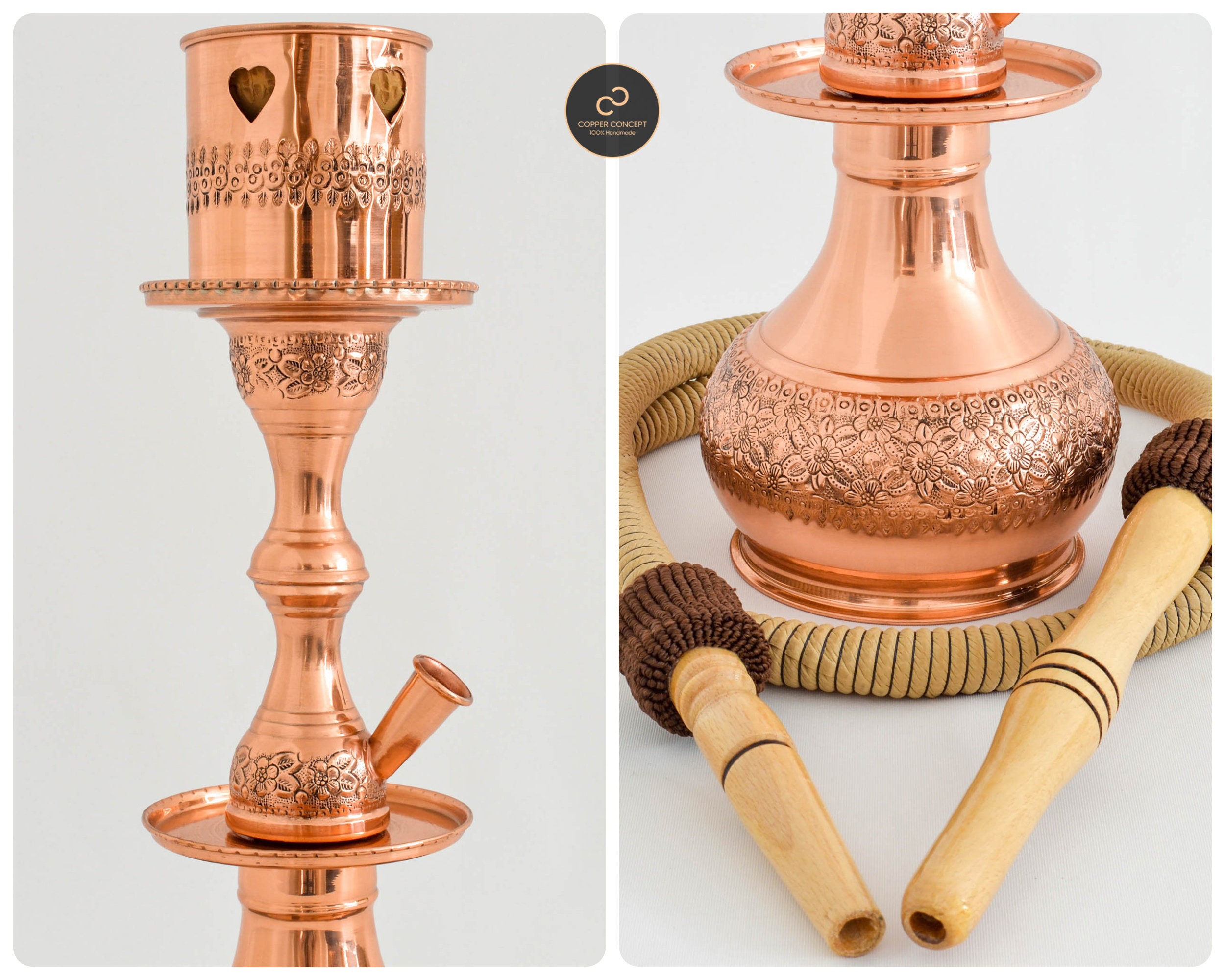  Cachimba de cobre, Nargile de cobre grabado, cobre puro tallado  a mano, 100% shisha hecho a mano, altura total: 19.5 pulgadas (grande) :  Salud y Hogar
