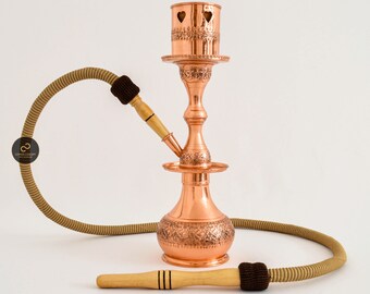 Koperen waterpijp, shisha, gegraveerd koper, waterleidingen, handgesneden puur koper, 100% handgemaakte narghile, totale hoogte: 15,5" (medium)