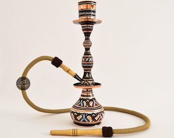 Koperen shisha, gegraveerde koperen waterpijp, handgesneden puur koperen waterleidingen, 100% handgemaakte narghile, totale hoogte: 19,5" (groot)