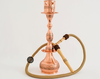 Koperen waterpijp, gegraveerde koperen shisha, handgesneden puur koperen waterleidingen, 100% handgemaakte narghile, totale hoogte: 19,5" (groot)