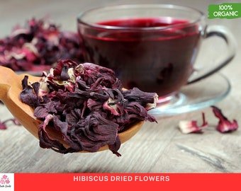 100% Organic Hibiscus Dried Flowers, Herbal Tea Loose Leaf - Hibiscus Sabdariffa, Premium Quality, 5 oz 150 gr  - Natural Organic Herbs
