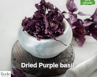 Hojas de albahaca morada seca orgánica 150 g/5 oz - Hierba aromática gourmet para cocinar, infusiones y condimentos / Sin OGM, calidad superior
