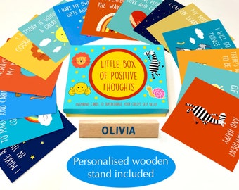 Kids Positive Affirmation Cards With Personalised Wooden Stand. Helping child’s confidence and self esteem. Personalise child gift.