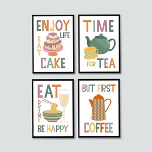 Kitchen Prints - Food Prints for Kitchen -Coffee and Tea Prints - Boho Kitchen Prints - Colourful Kitchen Art - Kitchen Print Set - Food Art