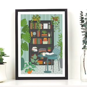 Book Lovers Print - Colourful, Cosy Bookshelves - Books Print