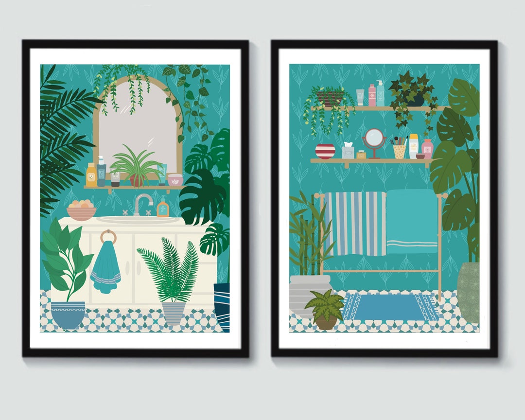 Bathroom Art Prints - Blue Bathroom Prints - Aqua Bathroom Prints -set of Two - Bathroom Prints ...