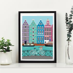 Amsterdam Print - Amsterdam Art Print - Colourful Amsterdam Print - A4 & A3 sizes