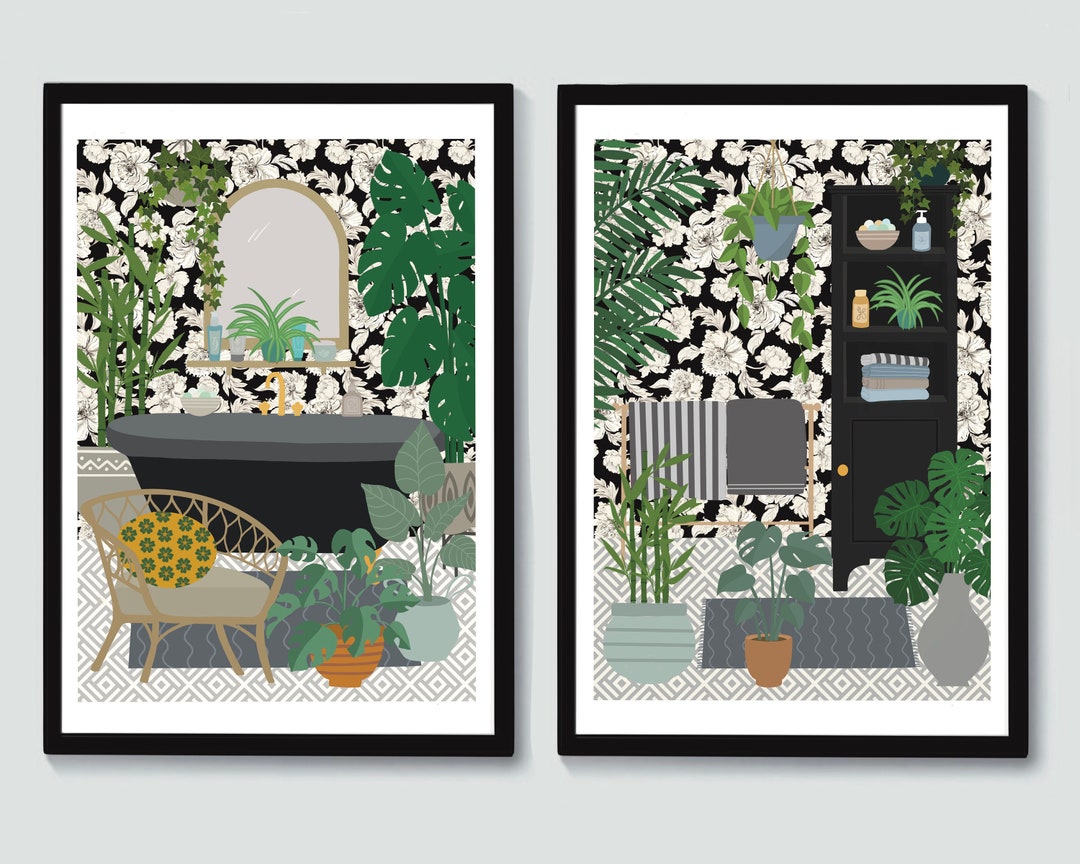 Bathroom Art Prints Set of Two Bathroom Prints Black and White Bathroom
