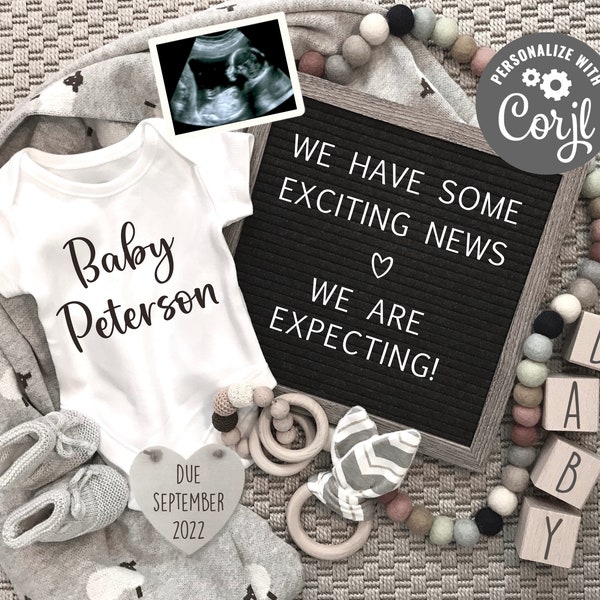 Digital Pregnancy Announcement - Instant Download Baby announcement - Pregnancy Reveal -Gender Neutral Editable Letterboard for Social Media