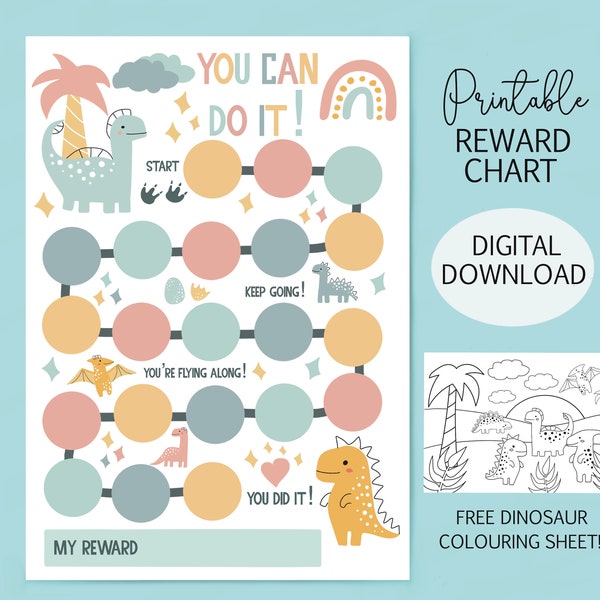 Afdrukbare beloningsgrafieken voor kinderen Bewerkbare beloningsgrafiek Thuis afdrukken Sterrengrafiek met dinosaurusthema Gedragsgrafiek voor kinderen