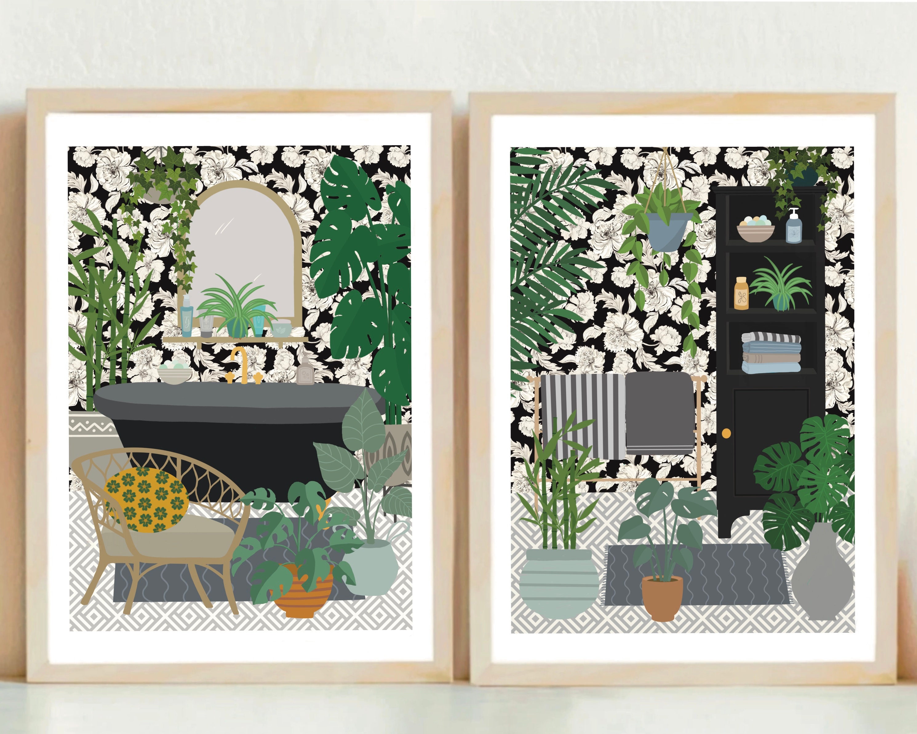 Bathroom Art Prints Set of Two Bathroom Prints Botanical - Etsy