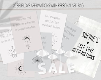 Self Love Affirmation Cards - in Personalised Bag - Affirmation cards - Affirmation Gift - Personalised Gift Self Love Cards