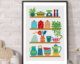 Kitchen Print - Art for Kitchen -Colourful Kitchen Wall Art - Food Lover's Print Kitchen Wall Decor - Kitchen Utensils Print
