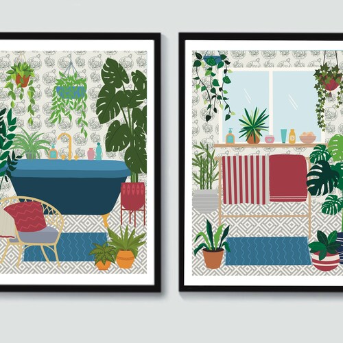 Bathroom Art Prints Set of Two Bathroom Prints Botanical - Etsy UK