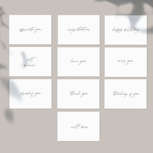 Assorted Mini Greeting Cards Pack /Simple Elegant Minimalist Gift Note/ Love you miss you happy birthday congratulations thank you