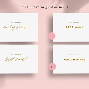 10 x Mini Wedding Party Card Pack / Black / Simple Elegant Minimalist / Will you be my • Bridesmaid •  Groomsman • Best Man • Maid of Honour
