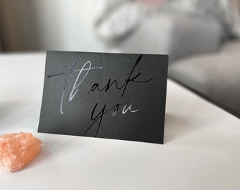 Black Thank You Cards // Black Foiled / Elegant • Simplistic • Script / Wedding Stationery