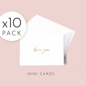 10 x Mini Love You Card Pack // Black, Pink or Gold Foil / Small / Simple Elegant Minimalist Design / Gift Note