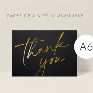 Black Thank You Cards // Gold Foiled / Elegant • Simplistic • Script / Gift Note