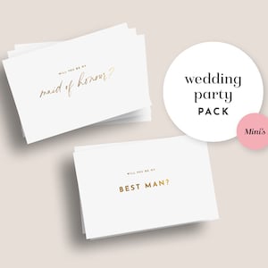10 x Mini Wedding Party Card Pack // Gold / Simple Elegant Minimalist / Will you be my • Bridesmaid •  Groomsman • Best Man • Maid of Honour