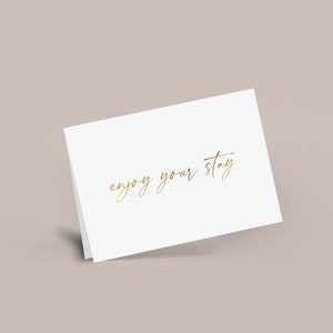 Enjoy your stay Mini Card Pack - 10 cards // Gold Foiled / Small - Mini / Simple Elegant Minimalist Design / Accommodation Card / Guest Card
