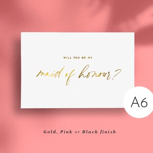 Will you be my Maid of Honour Cards // Black or Gold Foiled / Elegant • Simplistic • Script / Wedding Stationery / Gift Note / Appreciation