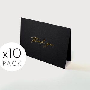 10 x Mini Thank You Card Pack // Black / Gold Foiled / Small / Simple Elegant Minimalist Design / Gift Note