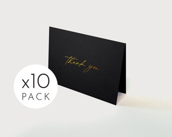 10 x Mini Thank You Card Pack // Black / Gold Foiled / Small / Simple Elegant Minimalist Design / Gift Note