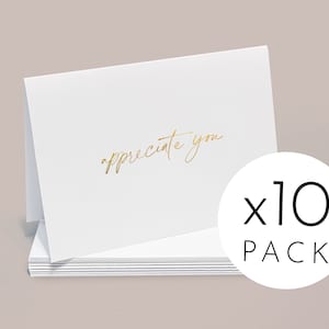 Appreciate You Card Pack - x10 mini cards // Gold Foiled / Small - Mini / Simple Elegant Minimalist Design / Gift Note