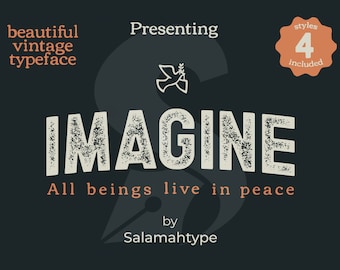 Imagine - Vintage font, sans serif font with 4 styles, clean font, rough font, stamp font, grunge font, distressed, logo font, branding font