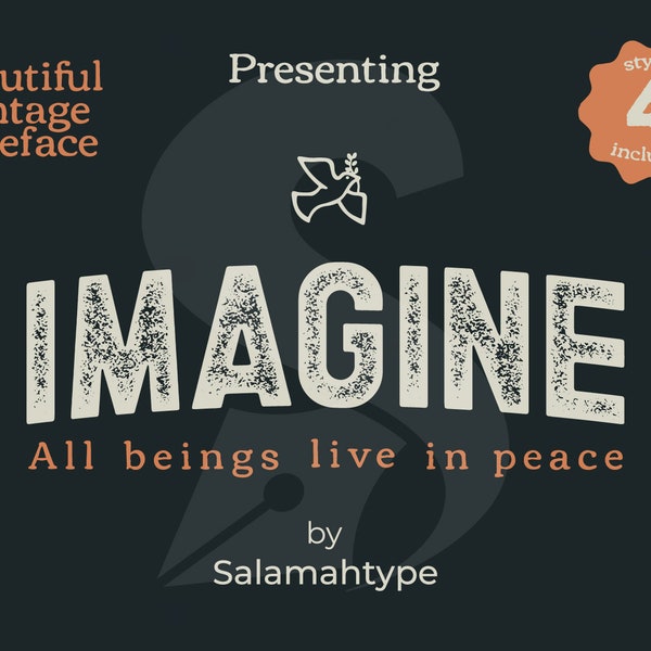 Imagine - Vintage font, sans serif font with 4 styles, clean font, rough font, stamp font, grunge font, distressed, logo font, branding font