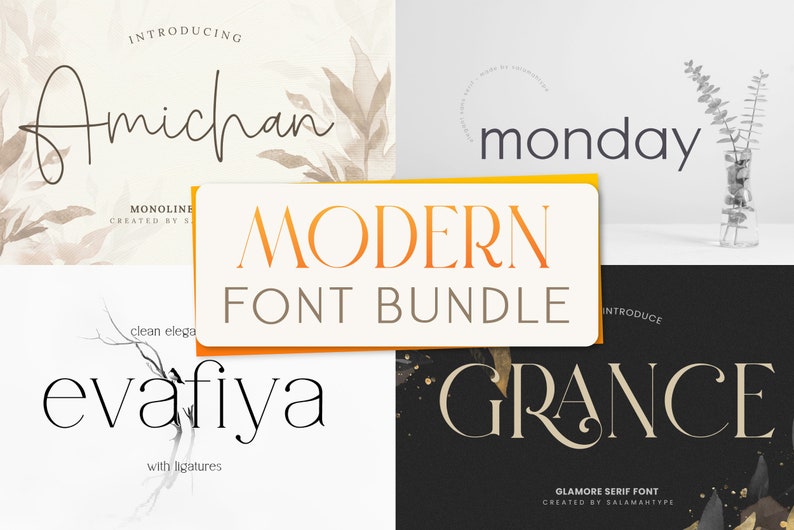 Modern Font Bundle V2 Clean font, Logo font, Elegant font, Procreate font, Canva font, Boho font, Wedding font, Calligraphy, Minimal Font imagem 1
