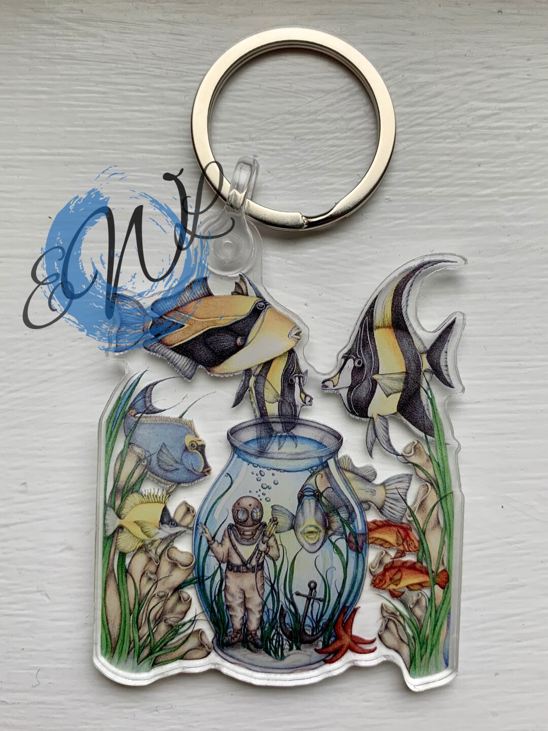 Sea Diver Keychain Etsy