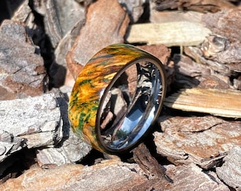 Green Amboyna Burl wood ring. Wedding Band SIZE 9