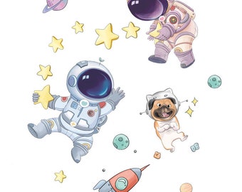 Star Astronaut Rocket Wall Stickers Vinyl Decal Kid Nursery Decor Art Mural