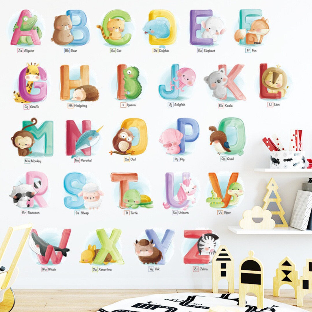 Watercolour Animal Alphabet (A-Z) Wall Sticker Kid Nursery Decor Decal ...