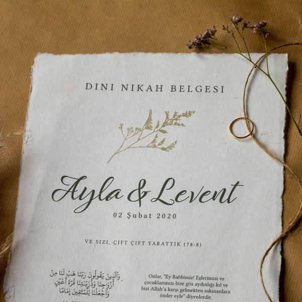 Certificato di matrimonio islamico // Dini Nikah Belgesi // Certificato di matrimonio islamico - Regalo di nozze Hediye Gift - 100% Unique Rag Paper