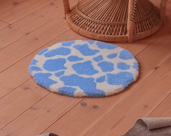 Cow print Handtufted Circle Rug in Different Colours | Made to Order Rug