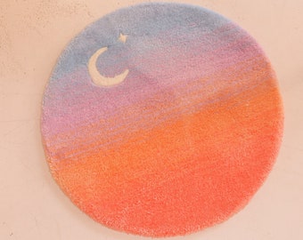 Tufted Gradient Handmade Rug | Moon Circle Rug | Sunset Colorful Carpet Made To Order