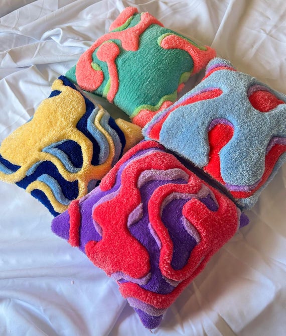 Groovy Tufted Kissenbezug | Handgemachte bunte Kissen | Dekorativer Kissenbezug mit Füllung | Boho Wohndeko Made-to-Order
