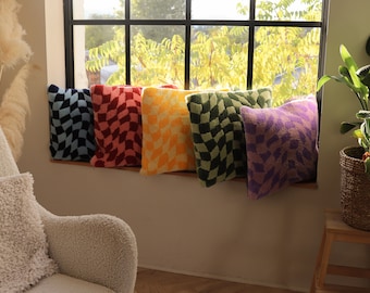 Handmade Checkered Tufted Pillow Cover - Danish Pastel Decor