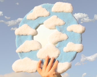 Tufted Mini Cloud Mirror | Handmade Cute Home Decor | Mini Tufted Pastel Rug Mirror