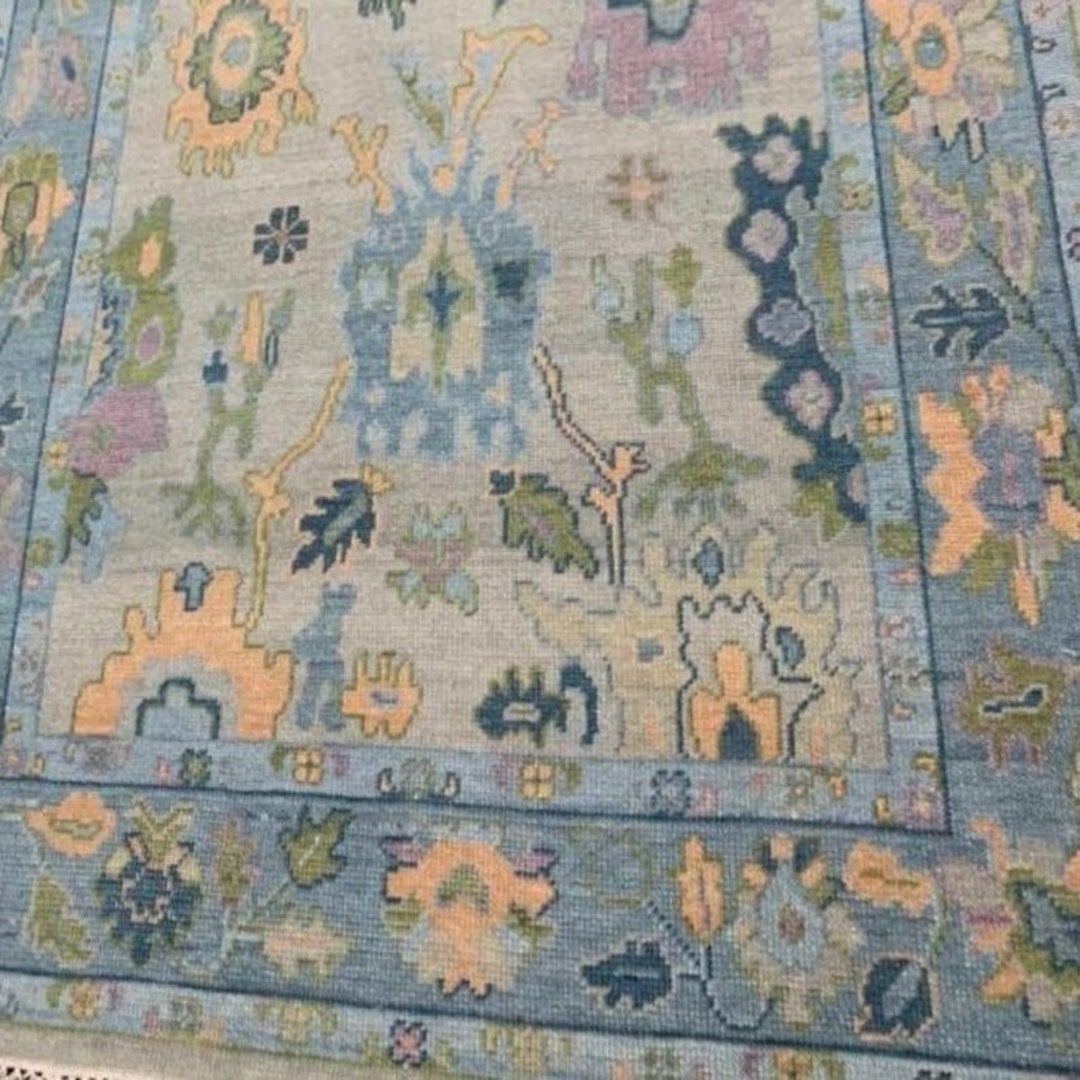 10x14 Blue Oushak Area Rug Green Oushak Rug Handmade Wool Etsy