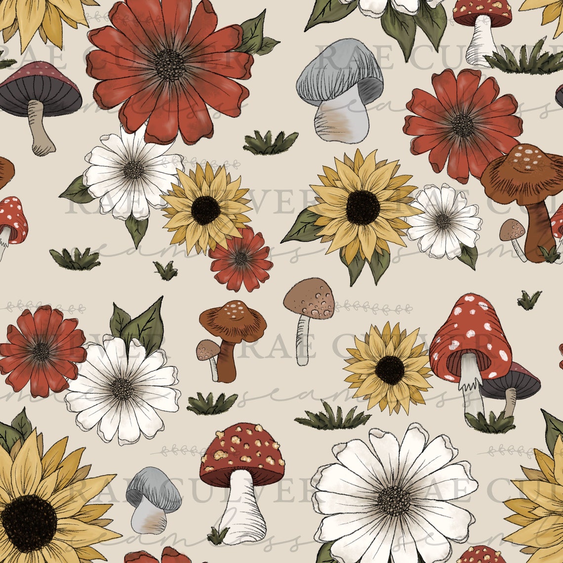 Floral Mushroom Seamless File / Seamless Flowers / Seamless Etsy España